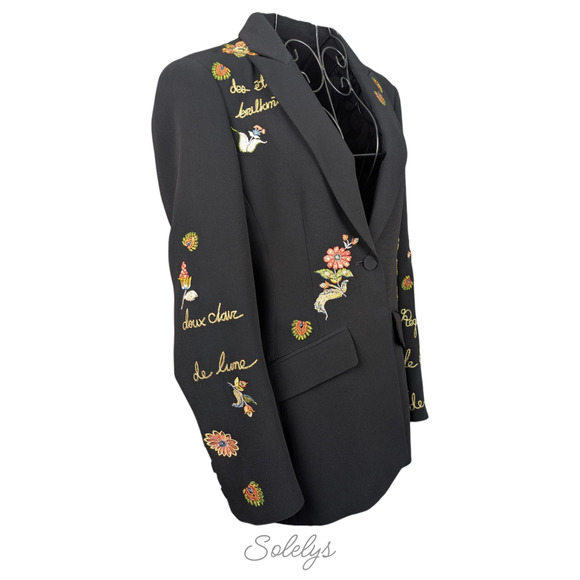 Cinq à Sept Rare Estelle Love Letter Embroidered Floral Crepe Blazer Size 6 - Picture 4 of 13